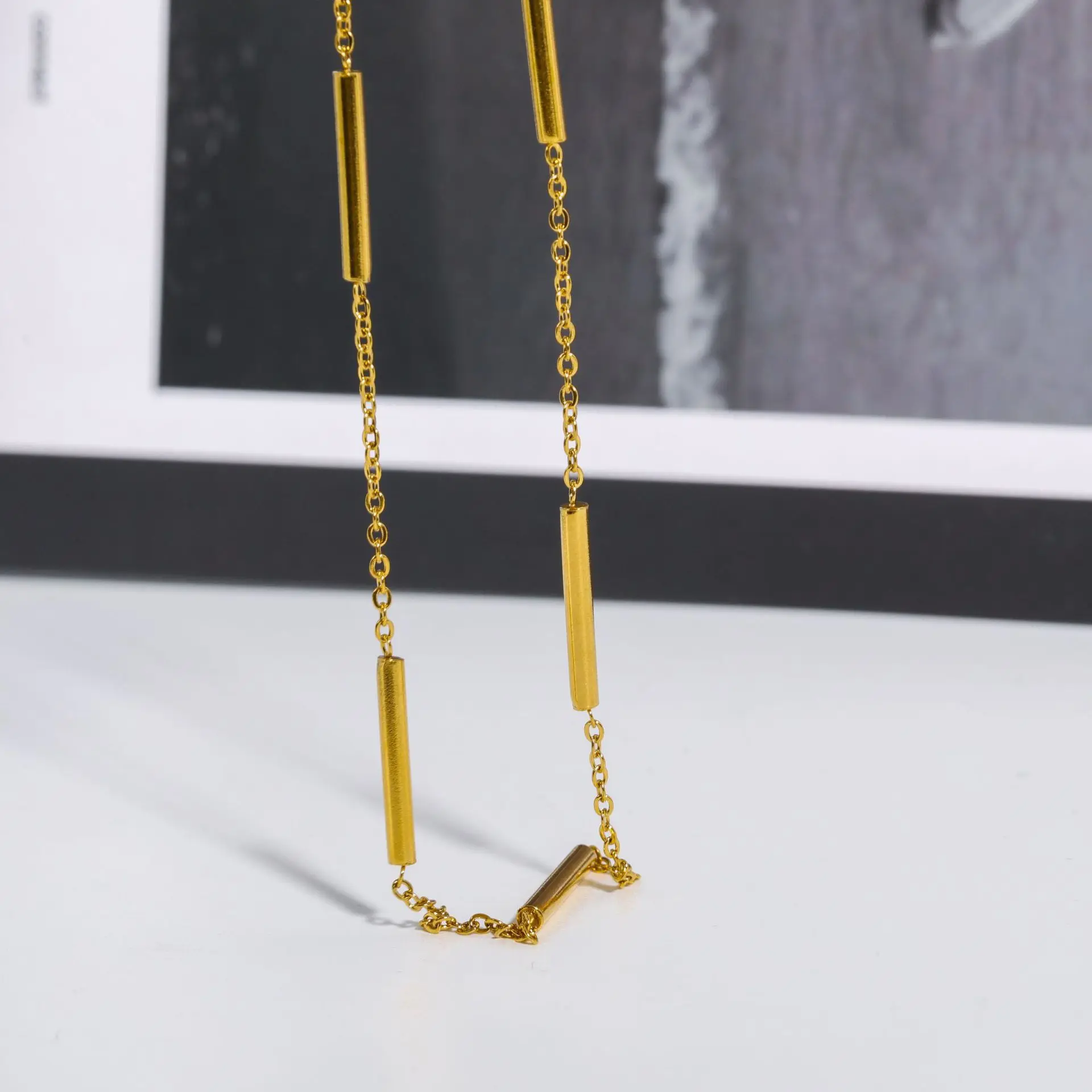 

Модное ретро стильное Золотое бамбуковое праздничное многослойное ожерелье из нержавеющей стали гальваническое золото 18K ювелирное изделие