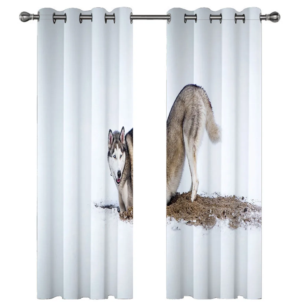 Короткие шторы по индивидуальному заказу с изображением волка затеняющие для