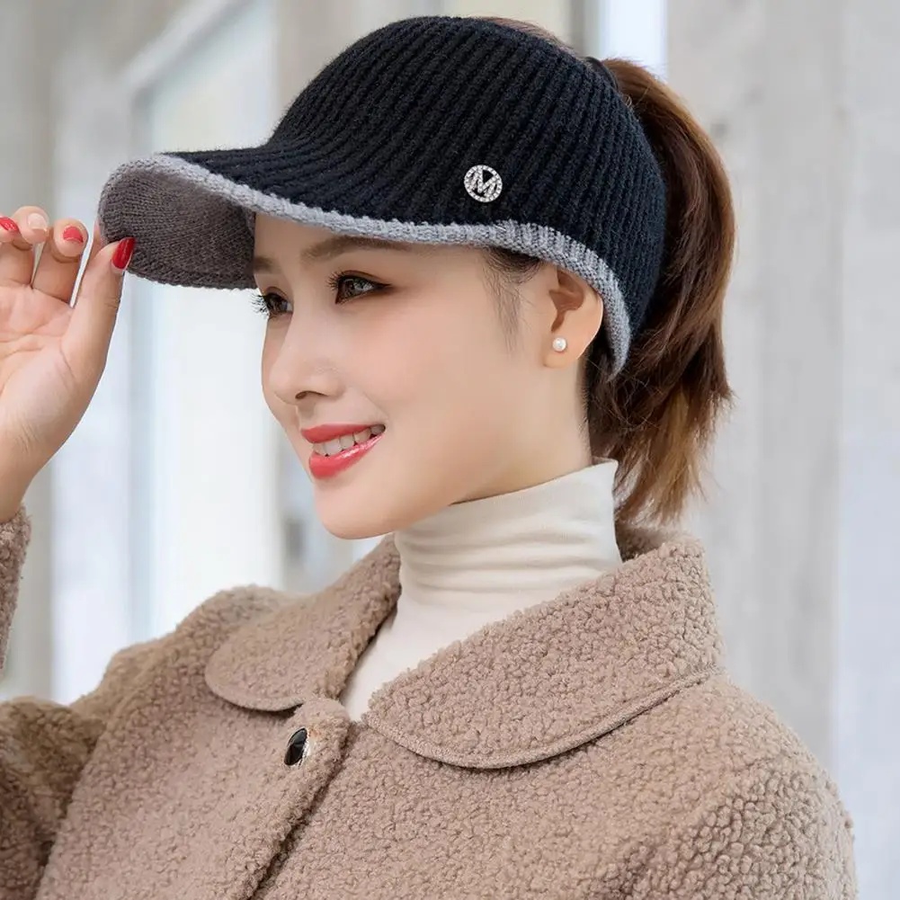 

Stylish Knitted Hat Handmade Non-shrink Fall Winter Girls Cycling Visor Hat Super Soft Cycling Hat for Outdoor