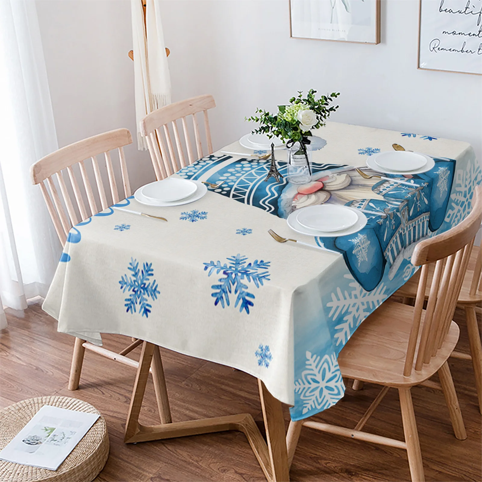 

Christmas Snowflakes Table Cloth Waterproof Dining Tablecloth Kitchen Decorative Party Table Cover