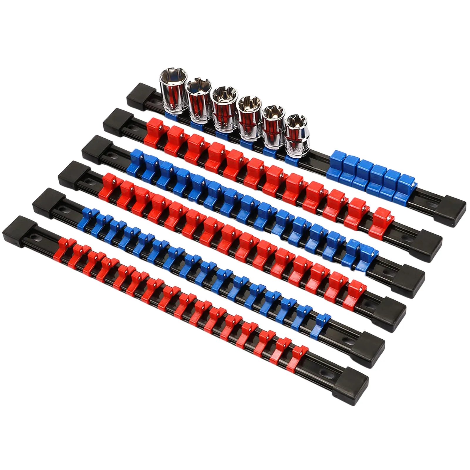 

6Pcs ABS Socket Wrenchs Holder Drive Socket Finisher1/4 3/8 1/2 Storage Mountable Stand Sleeve Holder Rail Rack Tool