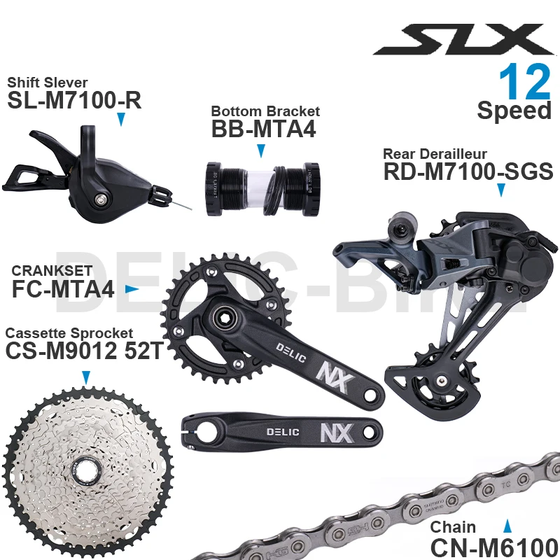 SHIMANO SLX M7100 1x12 Speed Groupset with Shifter Rear Derailleur CRANKSET and Cassette Sprocket 11-50T/52T CN-M6100 Chain - купить по