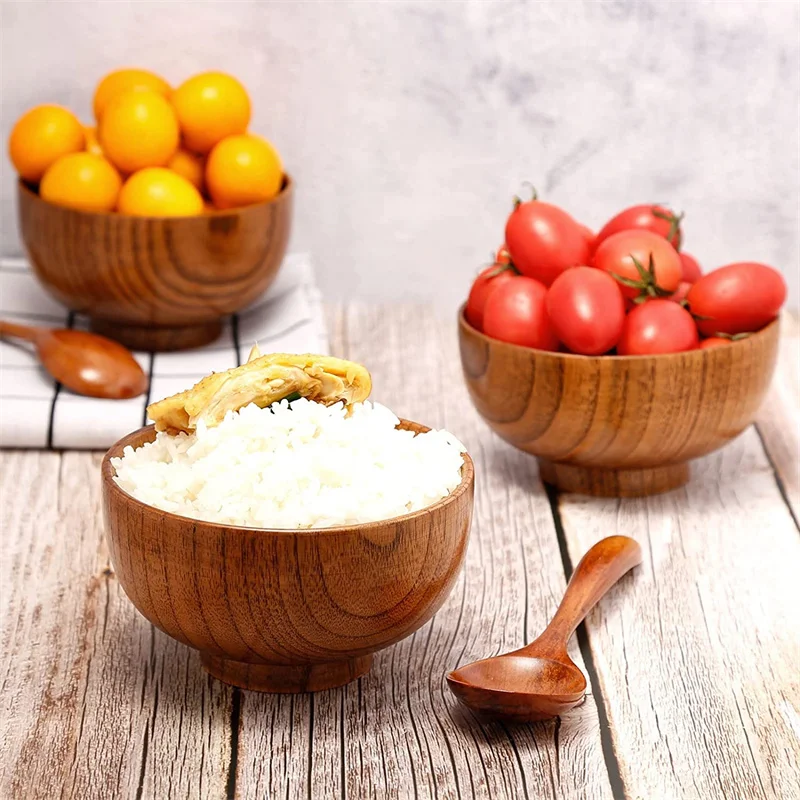 

1Pc Wooden Bowl Japanese Style Wood Rice Soup Bowl Salad Bowl Food Container Large Small Bowl for Kids Tableware Wooden Utensils