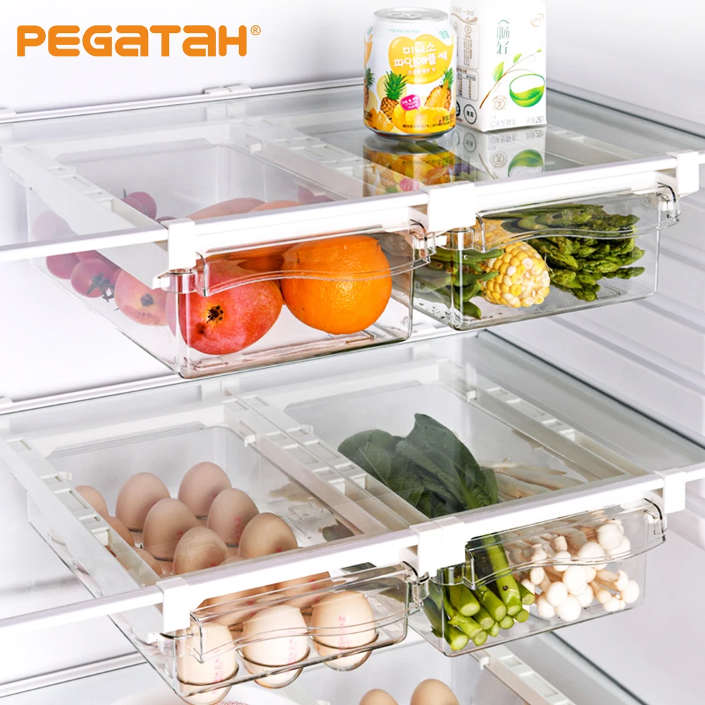 

Transparent Fridge Organizer Fruit Egg Refrigerator Storage Box Under-shelf Refrigerator Drawer Box Fresh-keep Kitchen Organizer