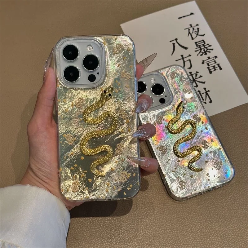 3D модный чехол для телефона с золотой змеей Oppo Reno13 Reno12 Reno11 Reno 10 8 7 6 Z F T Pro 4G 5G задняя