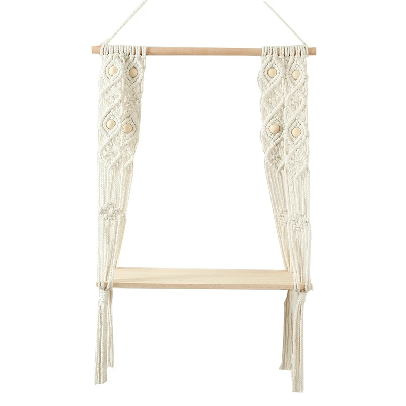 

Macrame Hanging Shelf Rustic Boho 1 Tier Shelf Wall Hanging Wooden Shelves Perfect For Living Room Bedroom Kitchen