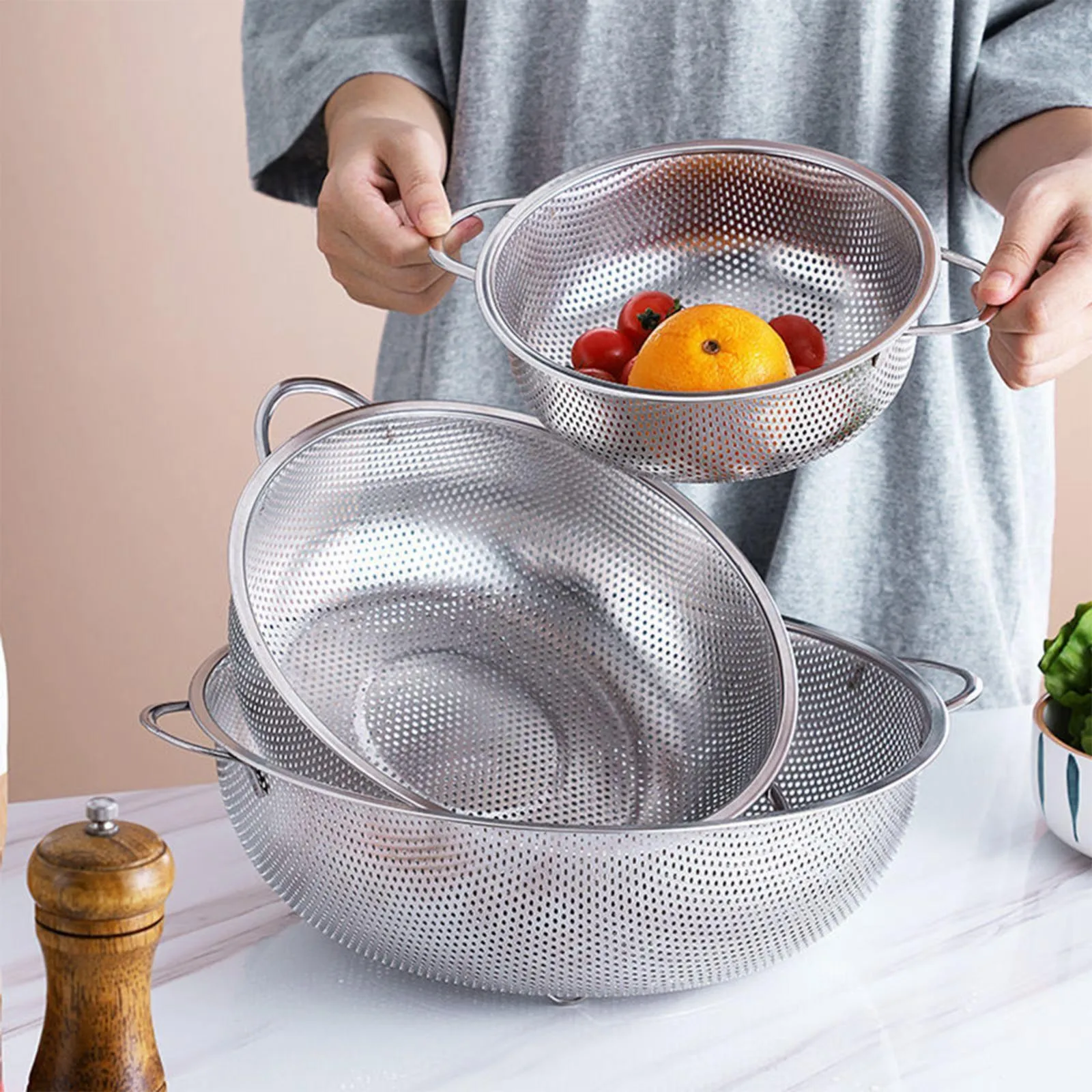 

3 Piece Stainless Steel Mesh Colander Set (1 2.5 And 4.5) Soap Stand for Sink Stainless Steel And Racks for