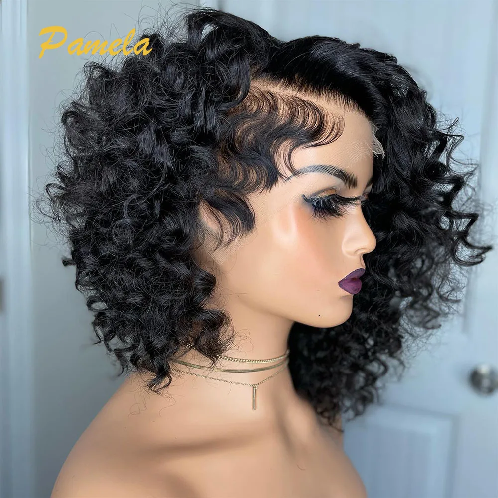 

13x6 Deep Curly Transparent Lace Frontal Wigs Brazilian Natural Colored Short Bob Lace Front Human Hair Wigs For Women