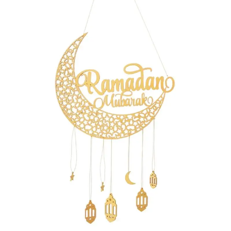 

Wood Ramadans Decorations Moon Star Gold Wooden Pendant Eid Mubaraks Ornaments For Home Islams Muslims Eid Al Adha Decor