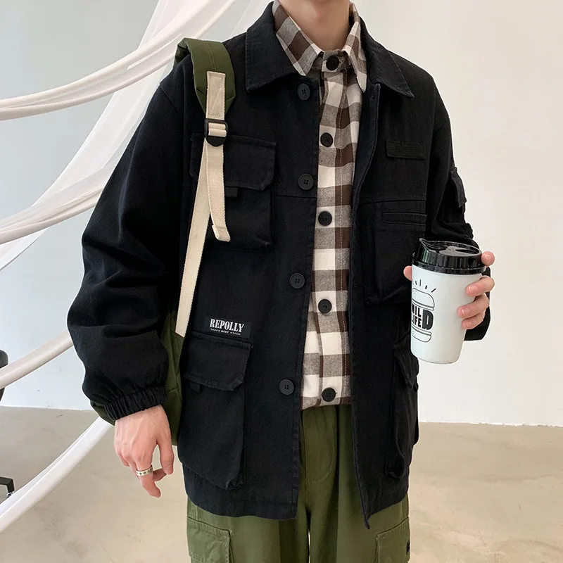 

Cargo Jackets for Men Spring Autumn Plus Size 2XL Men's Jacket Korean Trend Loose Male Casual Streetwear Muliti-Pocket Coat Tops