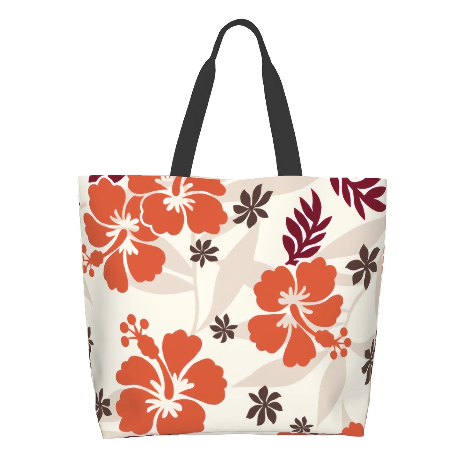 

Hawaiian Floral Blossom Kitchen Reusable Grocery Bags Bulk Large Casual Shopping Shoulder Handbag Storage Inner Pocket Aesthetic