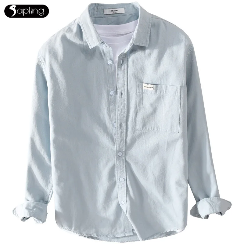 

Spring Autumn Men's Shirts Casual Long-sleeved Shirts Simple Youth Male Cotton Shirts Popular White Men Tops Solid Color Couple