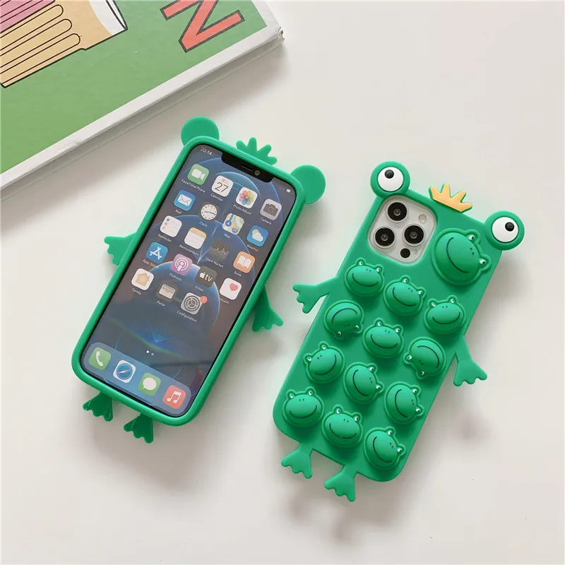 

Japan Cute 3D Cartoon Frog Phone Case For OPPO A32 A52 A55 A72 A93 A95 Reno Z 2Z 3 4 SE 5Pro 6 Relive Stress Soft TPU Back Cover