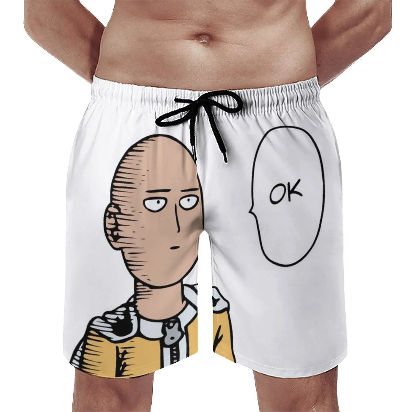 

One Punch Man Ok Gym Shorts Anime Retro Beach Shorts Males Custom Sportswear Quick Dry Beach Trunks Birthday Present