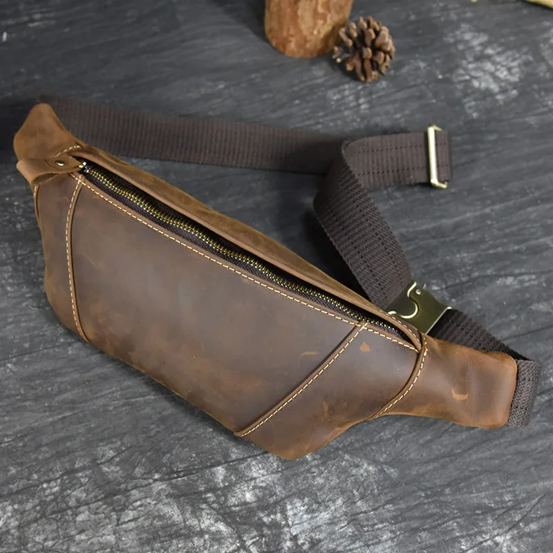 

High For Quality Leather Bag Bag Man Male Dual Bag Pouch Use Belt Leather Genuine Chest Sling Crossbody Men's Waist Leather Bag