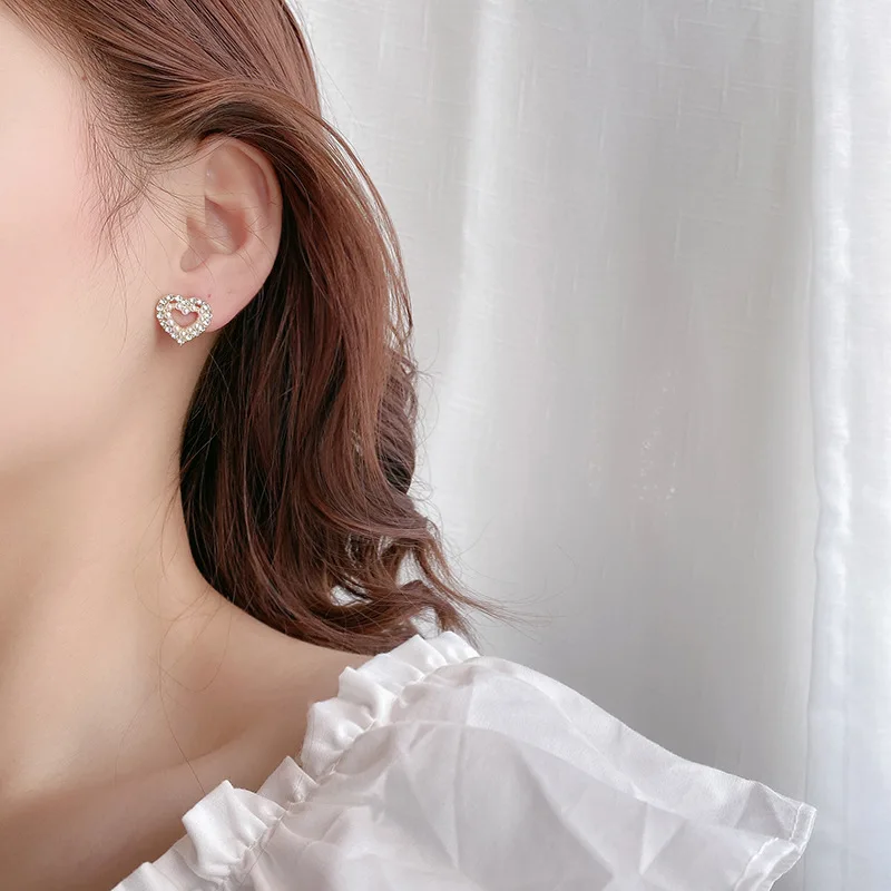 Delysia King   Rhinestone Pearl Love Earrings Simple and Sweet Earrings