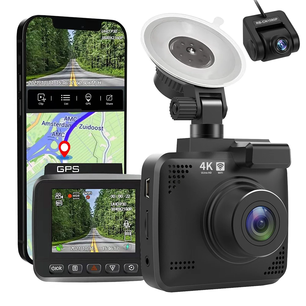 

2K 4K Dual Dash Camera 2.0 Inch LCD WiFi Car DVR 24H Parking Support GPS Track 1080P Rear Cam 170° FOV Auto Recorder