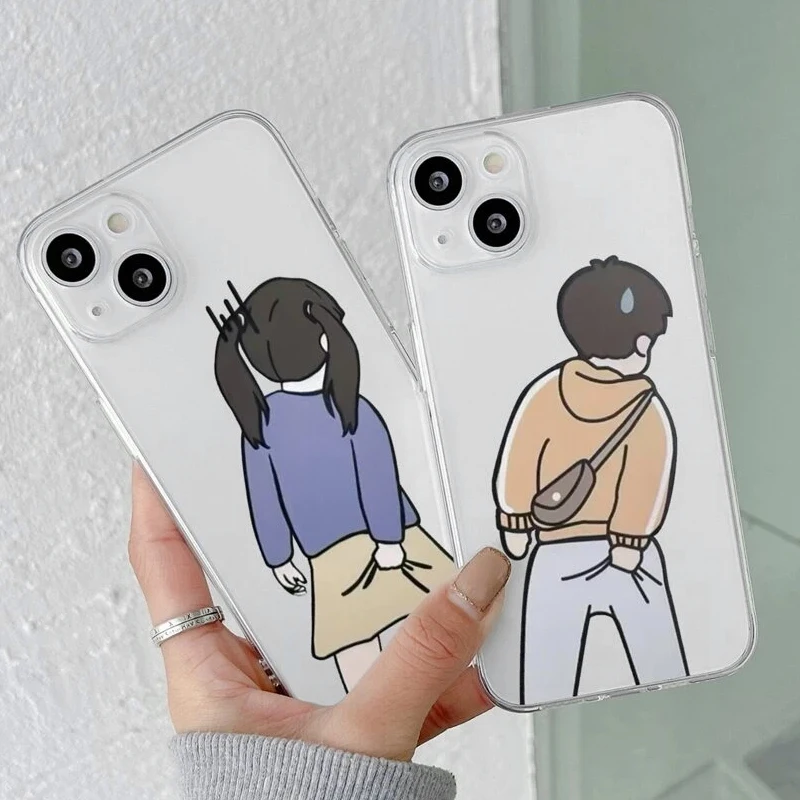 

Cartoon Boy Girl Couple Phone Case for IPhone 11 12 13 Mini 14 Pro Max 7 8 Plus SE2 X XR XS MAX Shockproof Soft TPU Cover Fundas