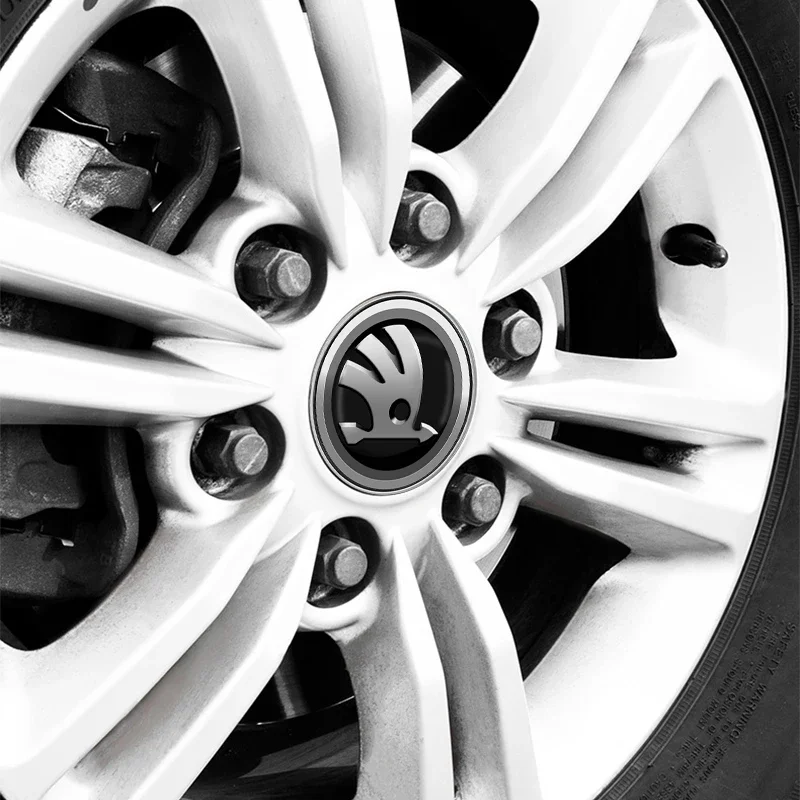 Фото Новые популярные наклейки для автомобилей Skoda 2026 года, 4 шт., 56/60 мм, колпачки для центральных отверстий колесных дисков, пылезащитные заглушки для дисков Skoda Octavia MK2 №5