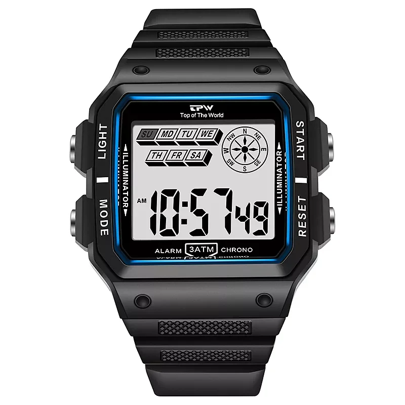 

Shock Resistant Digital Watches 30 Meter Water Resistant Rectangle Dial Tough Structure