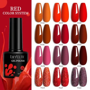 LILYCUTE Nail Gel Polish Red Series Glitter Sequins All For Manicure Semi Permanent Soak Off UV LED 