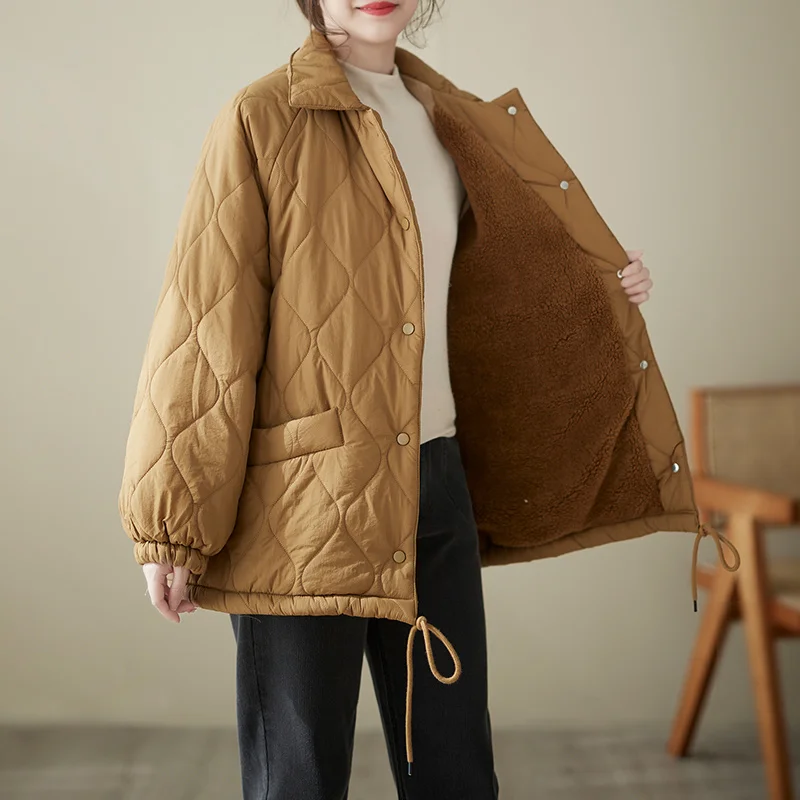 

2022 Autumn Winter Women Thick Parkas Coats Long Sleeve Pockets Female Clothing Warm Cotton-padded Jackets Manteau Femme Hiver
