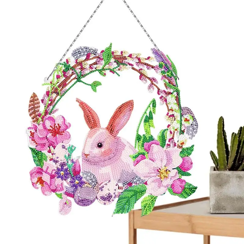 

Diamonds Painting Kits DIY Rabbit And Easter Egg Decoration Crystal Diamond Art With LED Lamp 5D Diamonds Painting Wreath Kits