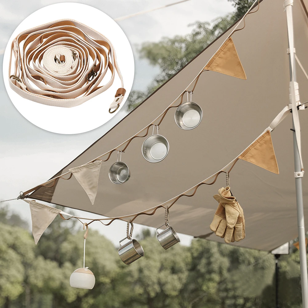 

Heavy-duty PU Leather Windproof Clothesline Portable Storage Outdoor Tent Camping Hanging Rope Drying Durable Adjustable Lanyard