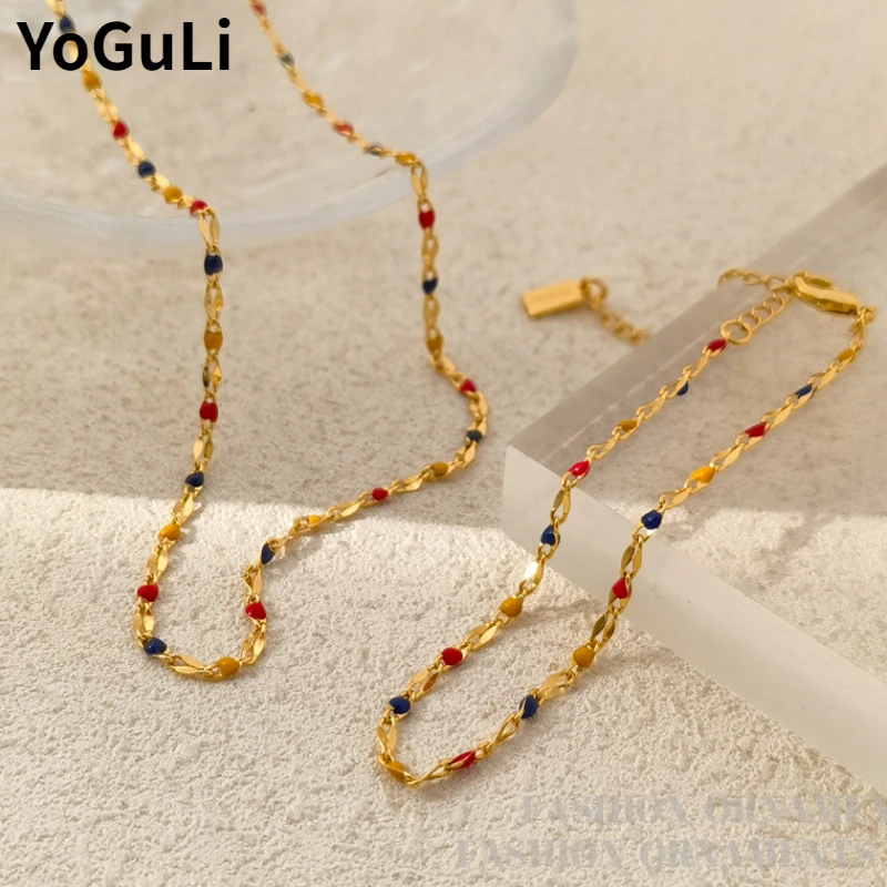 

Modern Jewelry Sets Colorful Beads Necklace Bracelet Spring Summer Style High Quality Brass Chain Necklace For Women Bracelet
