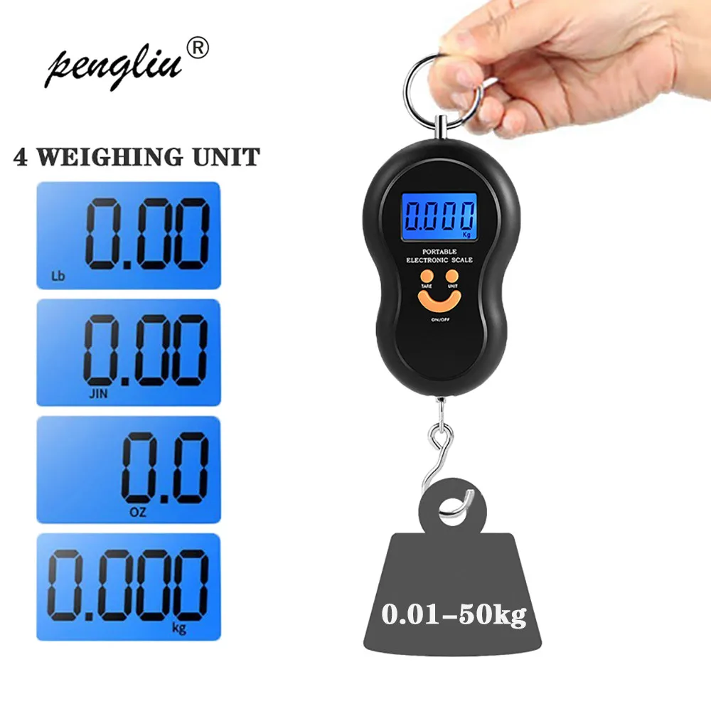

50kg x 10g Handheld Fishing Hook Scales Mini Digital Pocket Hanging Scale Portable LCD Luggage Kitchen Weight Balance