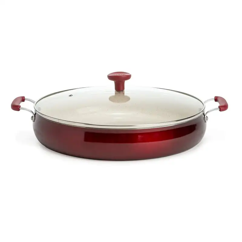 

Ceramic 13" Non-Stick Aluminum Centerpiece Sauté Pan with Glass Lid, Red