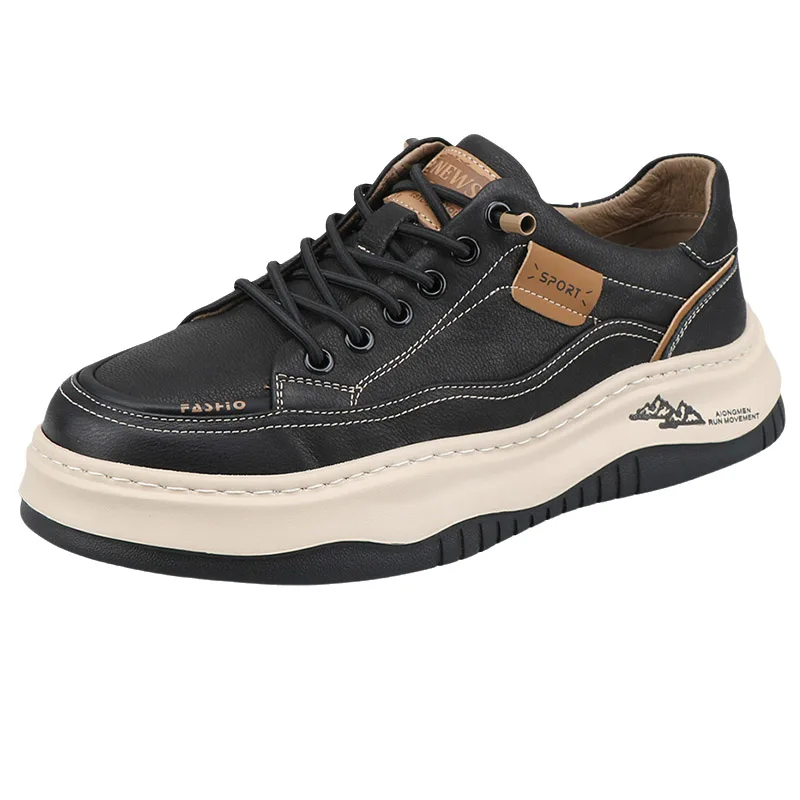 Men's Leather Shoes 2024 Autumn New Lightweight Versatile Cowhide Breathable Slip-on Platform Board