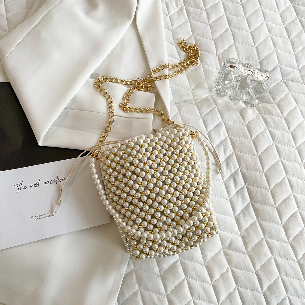 

Жемчужная сумка ручной работы, винтажная модная сумка через плечо из бисера для банкета вечерние, женские свадебные сумки, роскошный женски...