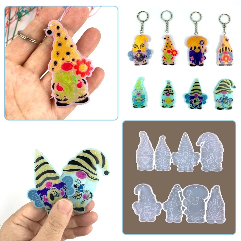 

2Pcs /1 Pc Little Gnome Bee Silicone Epoxy Mold DIY Keychain Pendant for Christmas Day Gift