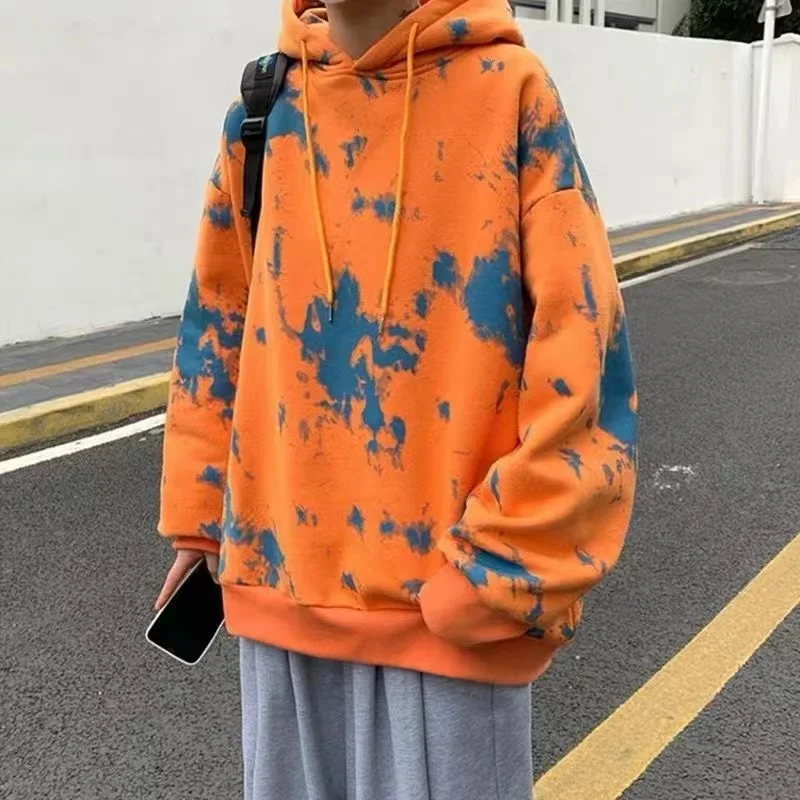 

Мужские толстовки с капюшоном, окрашенные в завязках, модные трендовые толстовки большого размера, свободная одежда для пары, пуловер, повседневное пальто для студентов, 2022