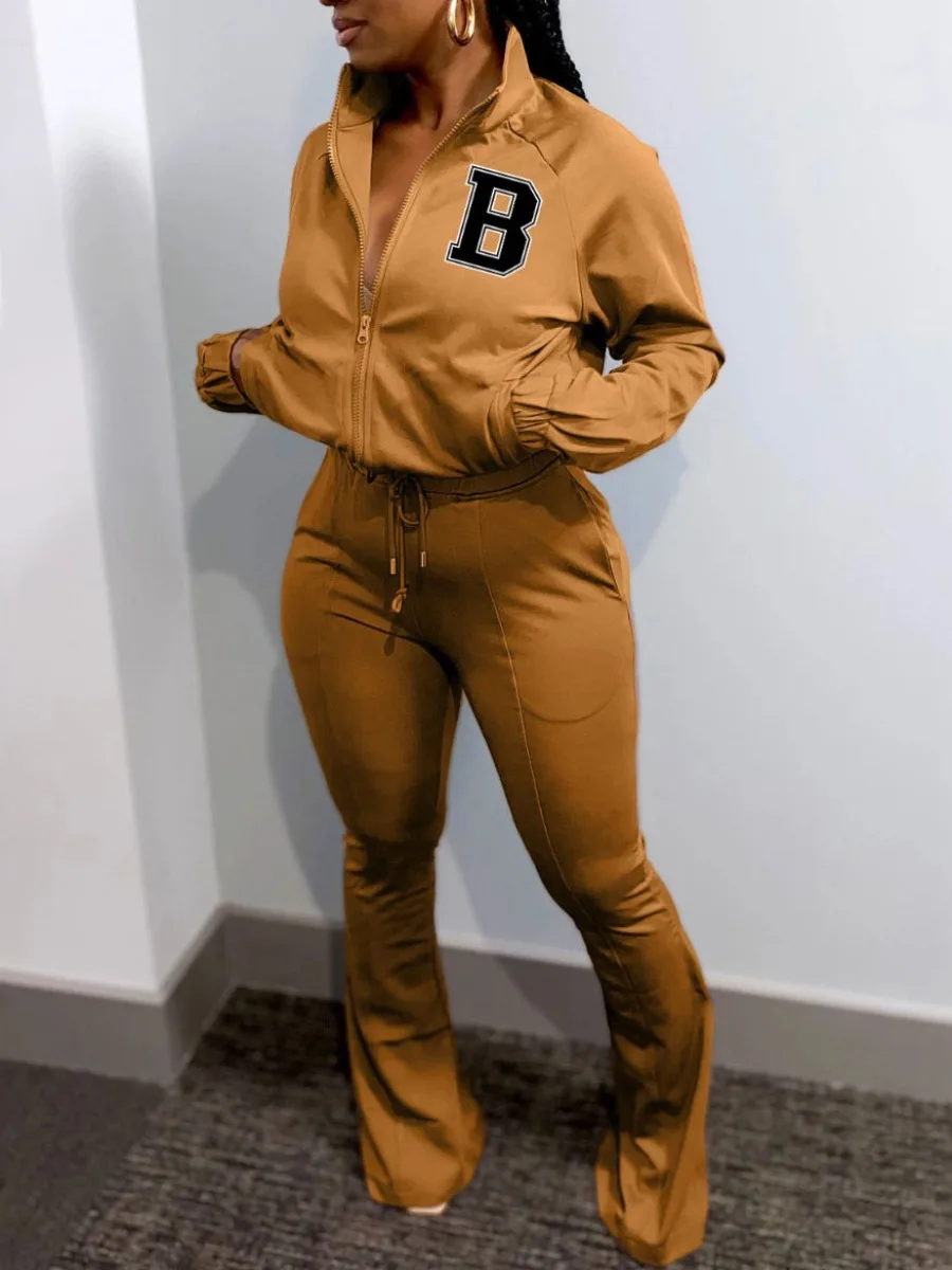 

LW Plus Size Kangaroo Pocket Flared Tracksuit Set 2 Piece Set Women Fall Clothes Sweatsuit Joggers Outfit Zip Top Sweatpants