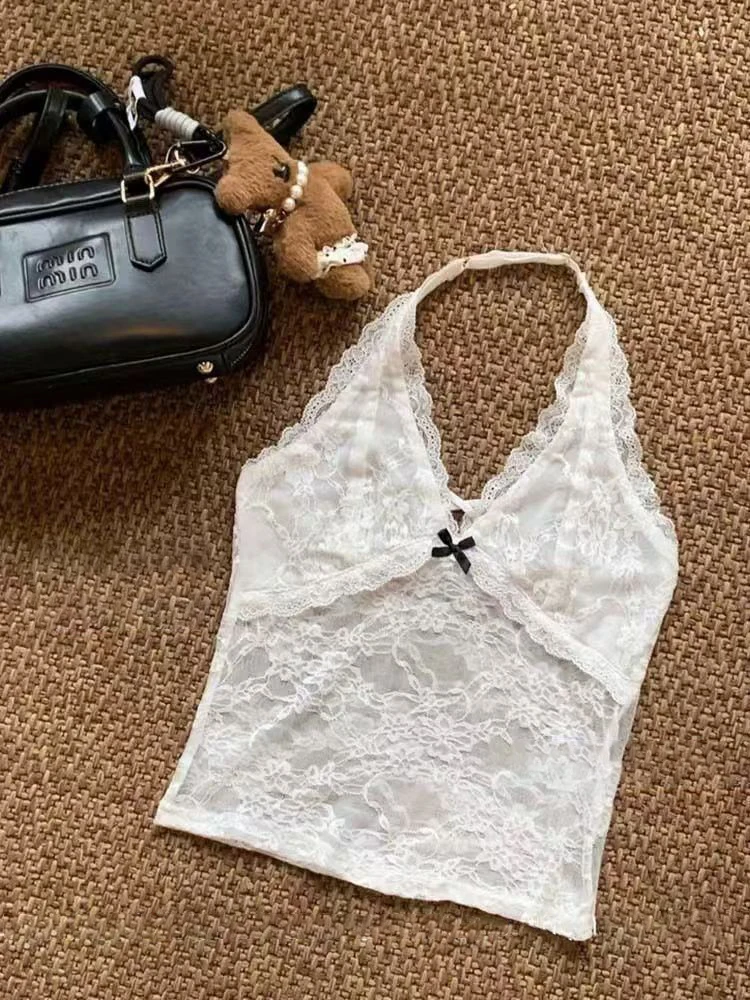 Корейский модный белый укороченный топ женский на бретелях в стиле Харадзюку