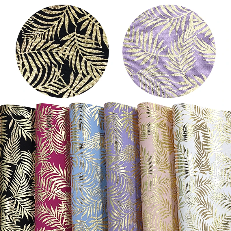 

luxury golden leaves Patterns Faux Leather roll Fabric Sheets For Bows Crafts Home Decoration DIY Handmade Material PU Leathers