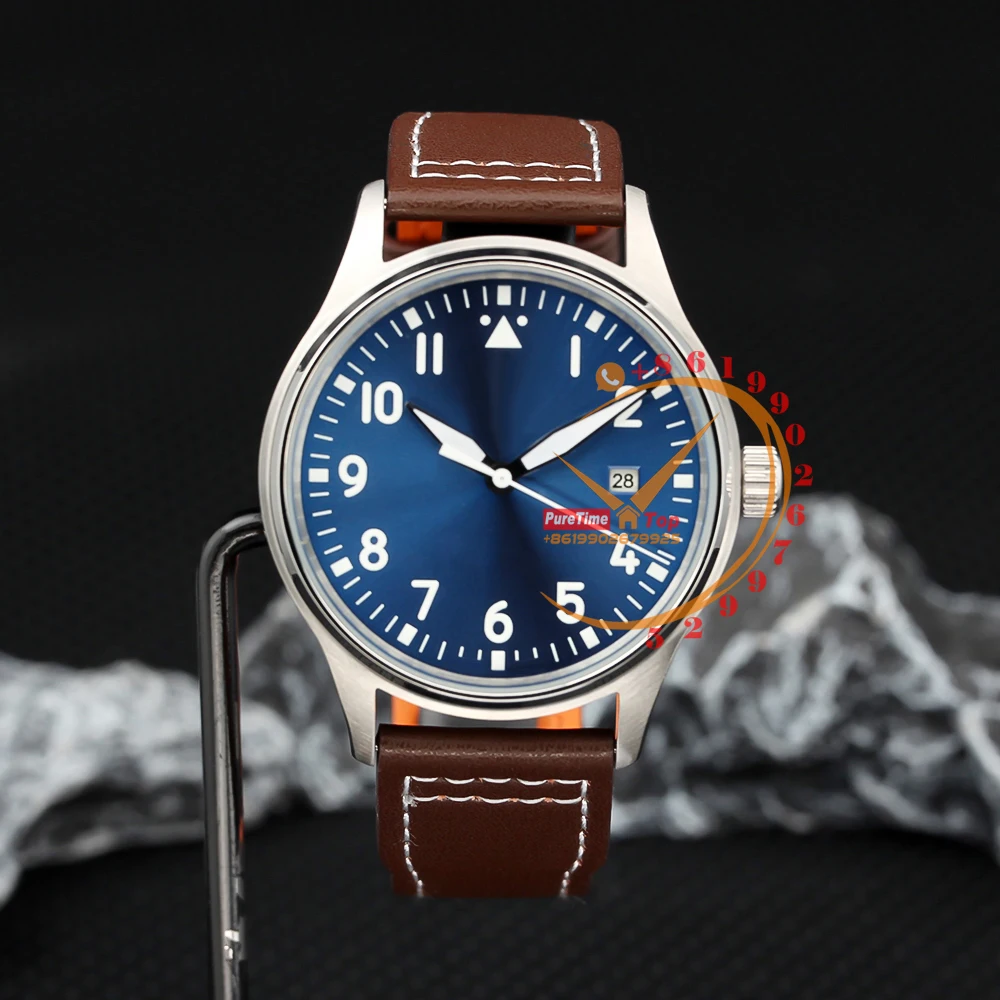 

327010 Little Prince Mark Automatic Mens Watch Steel Case Blue Dial Brown Leather With White Line Puretime 2023 Luxury Top Brand