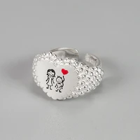 happy family mother kids pattern peach heart ladies ring fashion size adjustable jewelry accessories wife gift