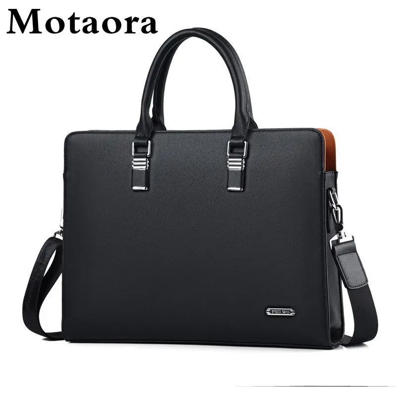 MOTAORA High Quality Leather Men Shoulder Bags Male Handbags For Macbook HP DELL 14 15.6 Inch Laptop Work Bag Business Briefcase