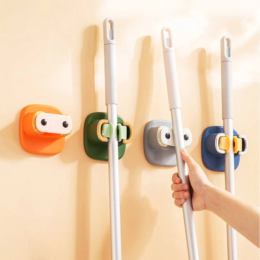 

Cartoon Wall Mount Mop Holder Saving Space Punch-free Bathroom Mop Storage Hook Mop Clips Hanging Storage Rack Mop Gripper