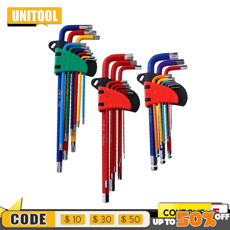 

Multicolor Chrome Vanadium Steel Hexagon Wrench Set Extended Spanner Ball Flat And Plum Blossom Head Multi Purpose Screwdriver