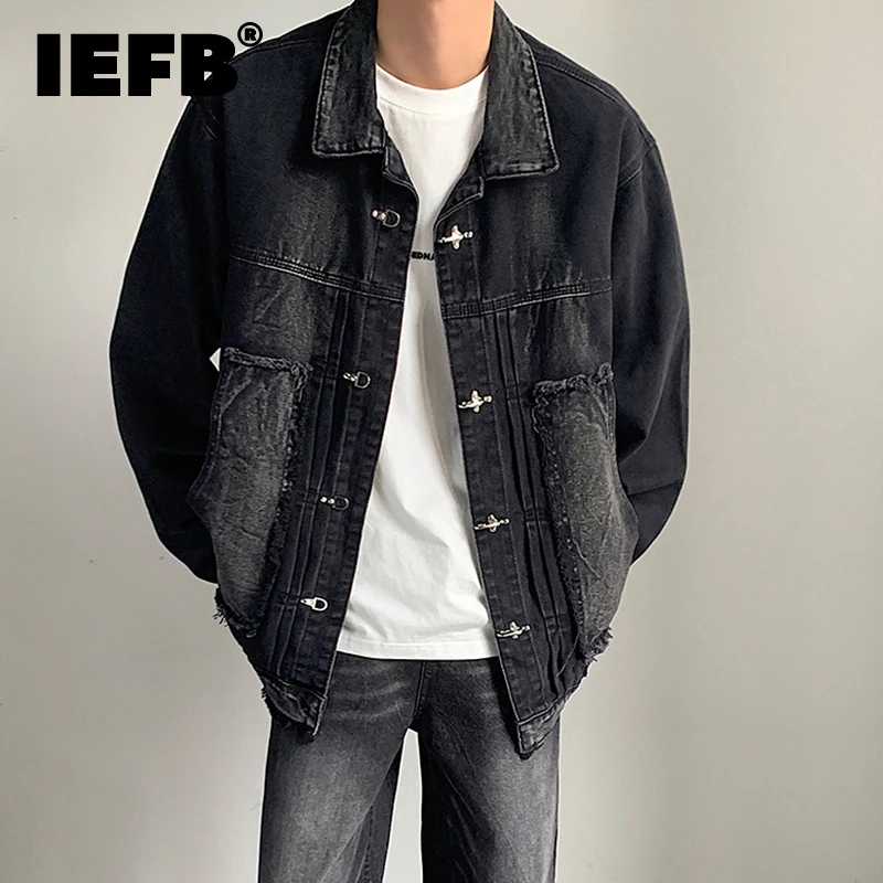 

IEFB Denim Jacket New Stylish Men's Clothing Metal Aircraft Buckle Design Single Breasted Male Top Autumn Casual Menwear 9C2398