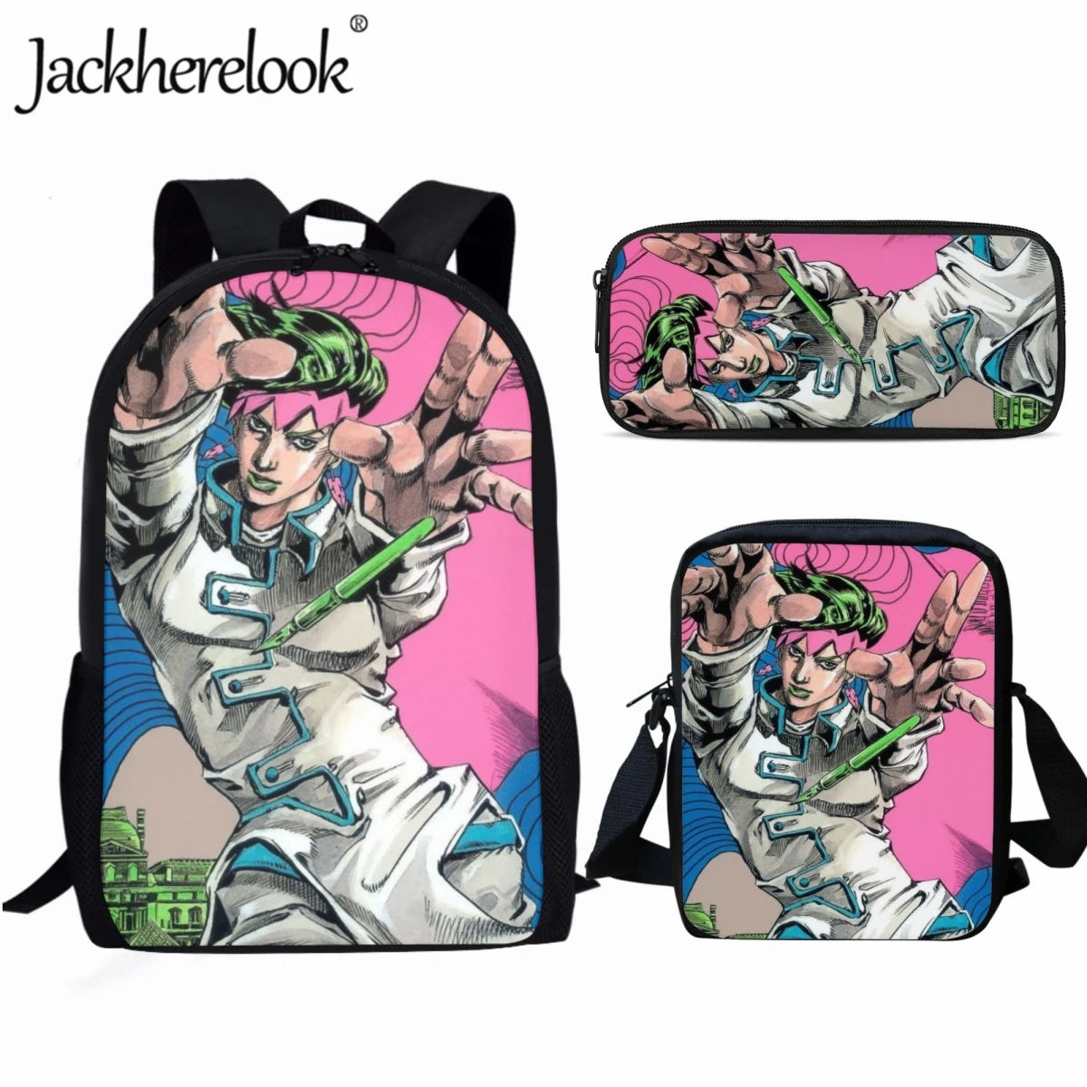 Jackherelook Japanese Anime JOJO Family Students Trendy Schoolbag 3pcs Casual Practical Youngster Backpack Book Bags Travel Bags