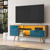 LED TV Stand for 55-60 inch TV Modern LED Entetainment Center with Storage Cabinet Wooden LED Media Console Living Room US