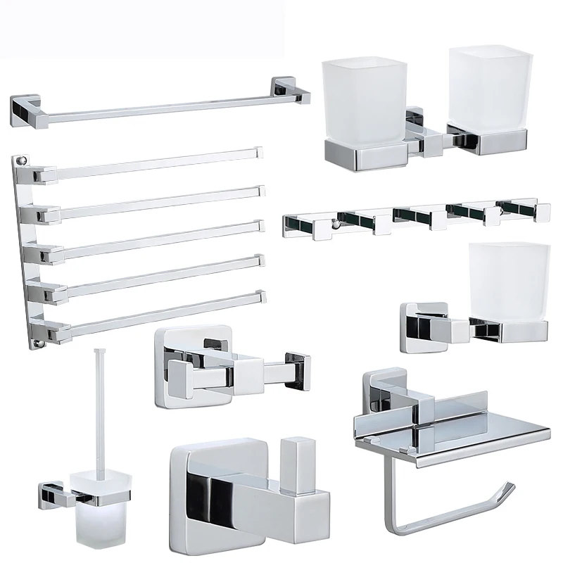 luxury square bathroom brass hardware sets towel rack paper holder toilet brush holder towel holder hook row hook activity bar free global shipping