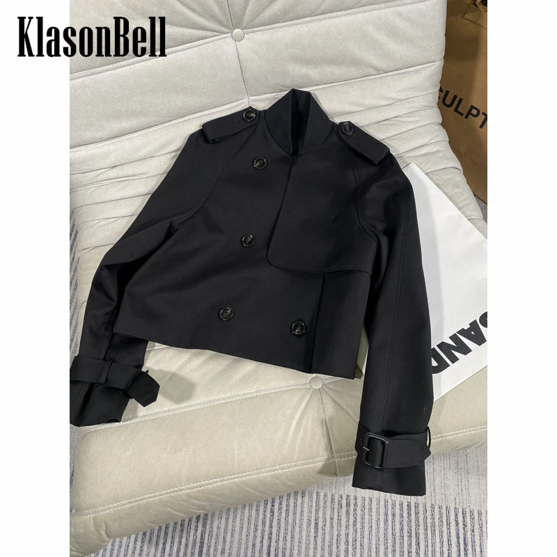 

Женская короткая куртка KlasonBell с воротником-стойкой, черного цвета, с подкладкой в клетку, 2,10