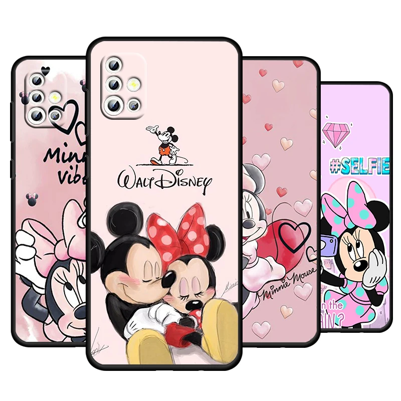 Disney Pink Minnie Mickey For Samsung Galaxy A73 A52S A72 A71 A52 A51 A22 A12 A32 A21S 4G 5G Silicone Soft Black Phone Case Capa