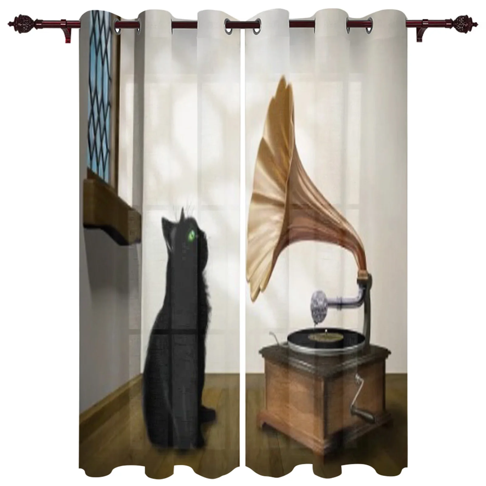 

Современные шторы с изображением мультяшного кота и граммофона для гостиной шторы для спальни, кухни интерьерные драпировки оконные проце...